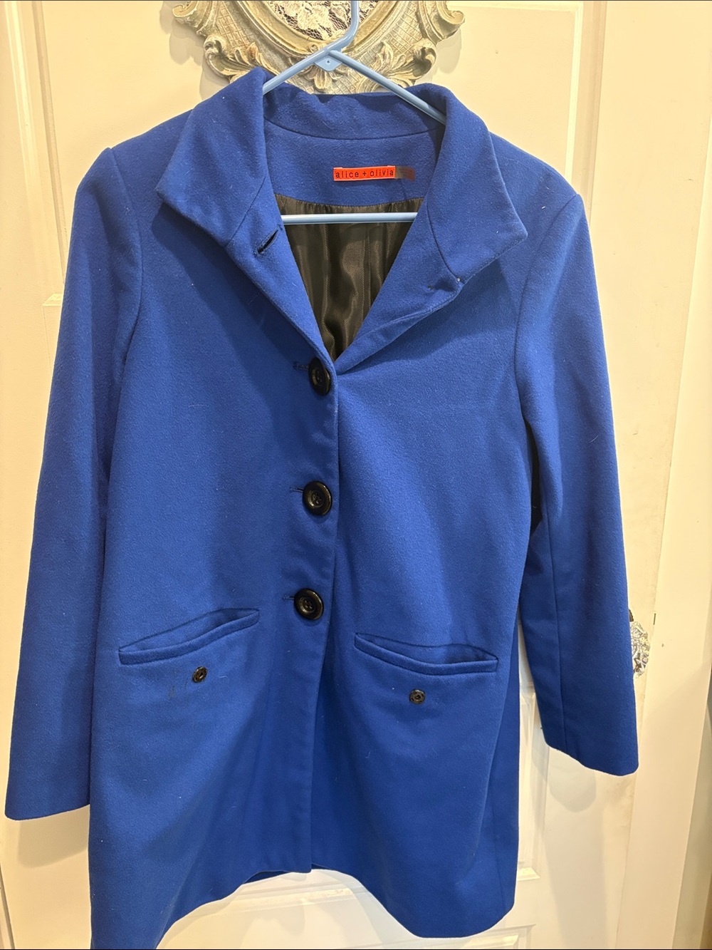 Alice + Olivia Vibrant Blue Single-Breasted Wool Pea Coat